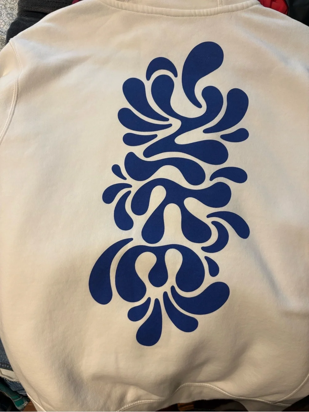 Nike White Hoodie with Blue Graphic - Men's Pullover